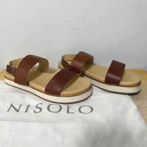 Nisolo Women Go-To Flatform Sandals Size 8 Brandy Leather Platform Ethical Shoes